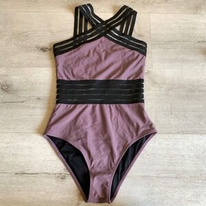 Aava Swimwear Mauve Purple Mesh High Neck One Piece Swimsuit Size S